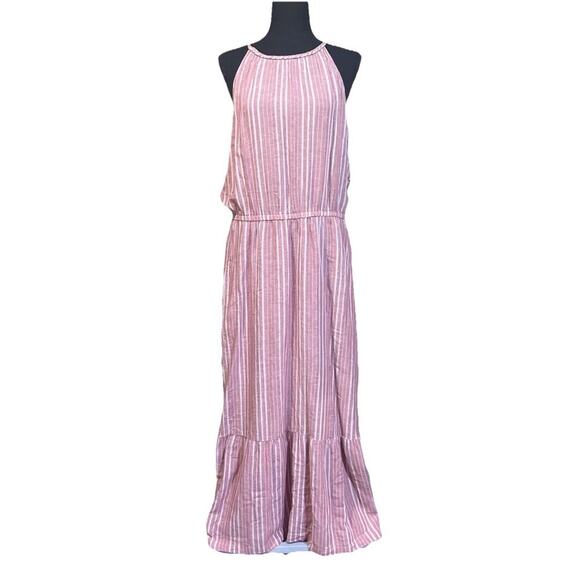 Old Navy Halter Maxi Dress Womans Large Pink Sleeveless Cruise Vacation Beachy - Picture 1 of 12